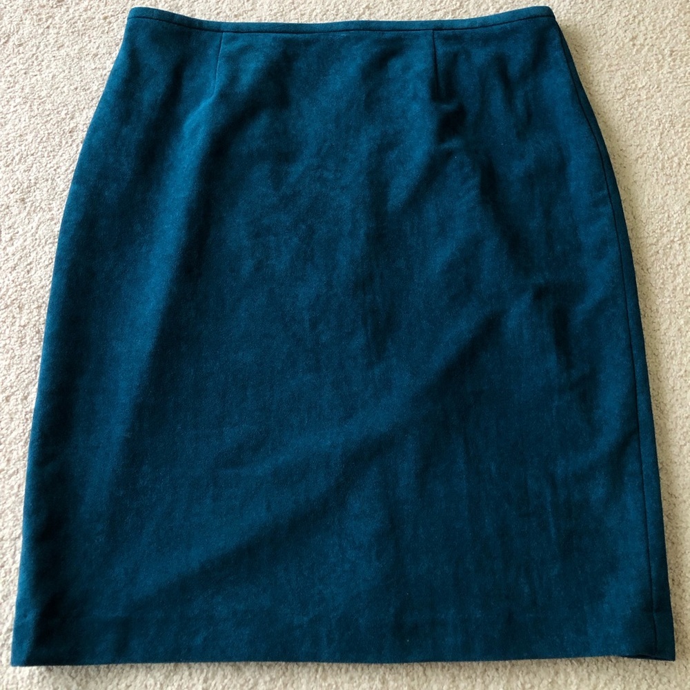 Calvin Klein suede look knee length teal skirt size 12 womens